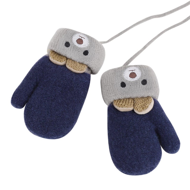 Holiberty Toddler Baby Knitted Winter Gloves Cable Mittens Cute Cartoon Bear Kids Boys Girls Thermal Thick Fleece Lined Gloves Wool Warm Knit Snow Ski Cold Weather Gloves Children with String Age 0-3Y - Image 3